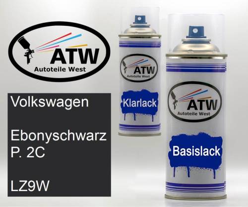 Volkswagen, Ebonyschwarz P. 2C, LZ9W: 400ml Sprühdose + 400ml Klarlack - Set, von ATW Autoteile West.